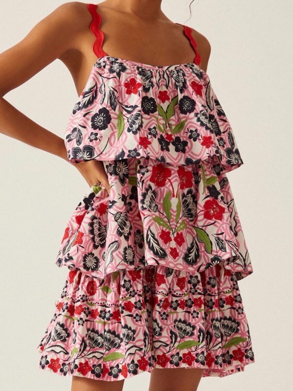 Anthropologie x Maeve Tiered Floral Printed Mini Dress